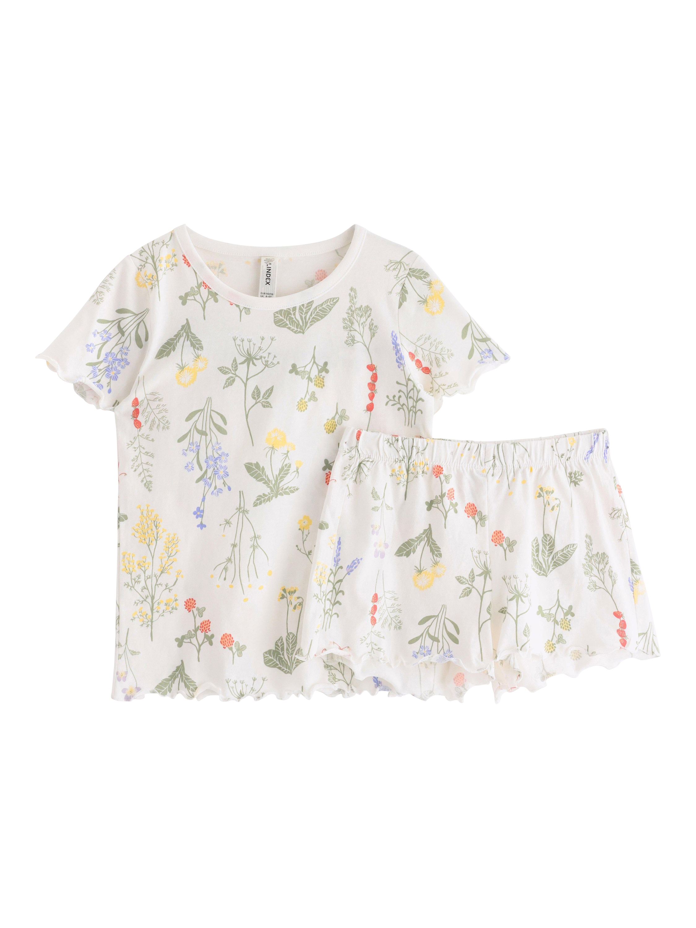 Product image 4 of 6, which shows Lindex Kids' Cotton Floral Shortie Pyjama Set, Light Dusty White, 6-8 years