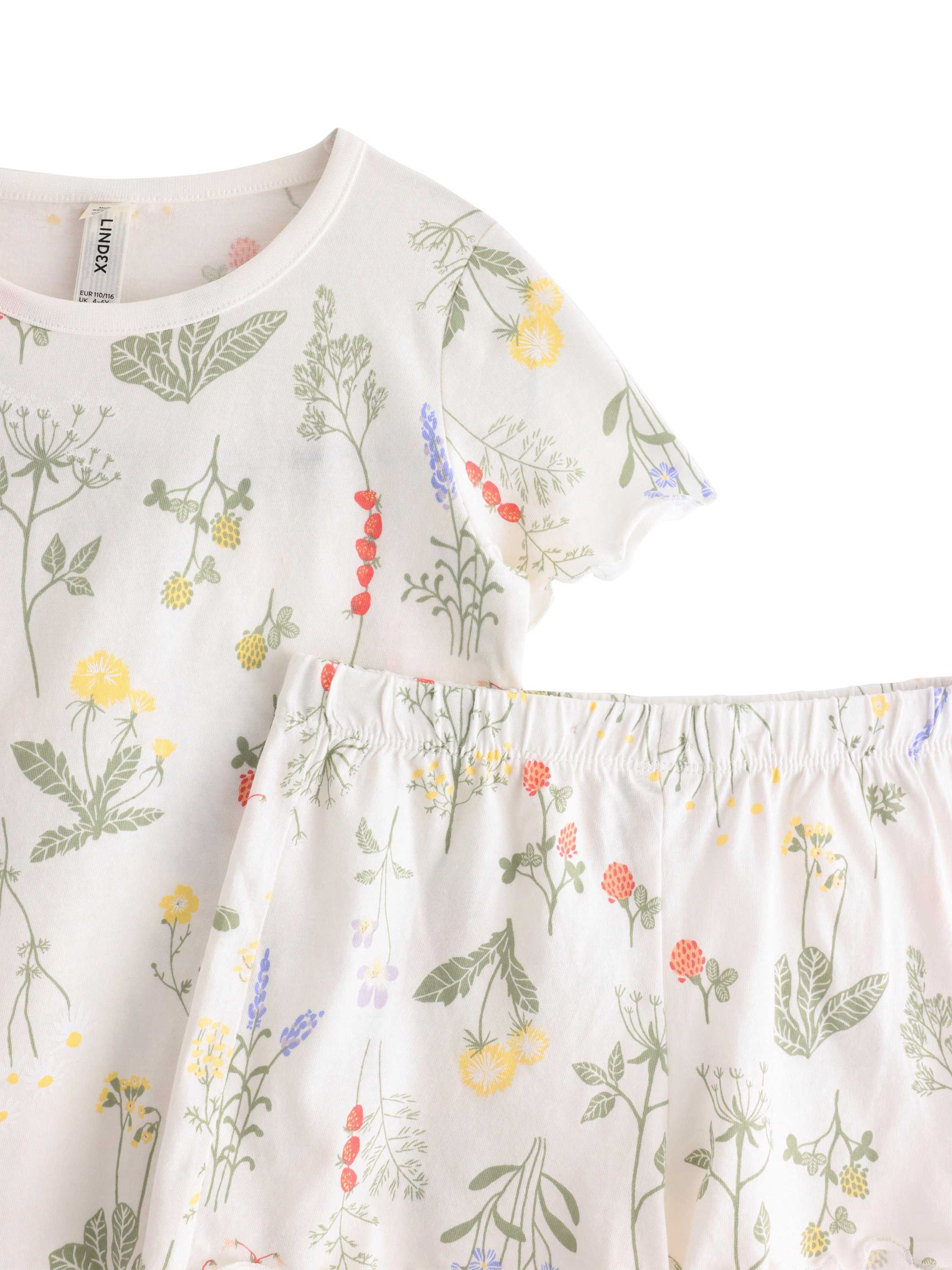 Product image 6 of 6, which shows Lindex Kids' Cotton Floral Shortie Pyjama Set, Light Dusty White, 6-8 years