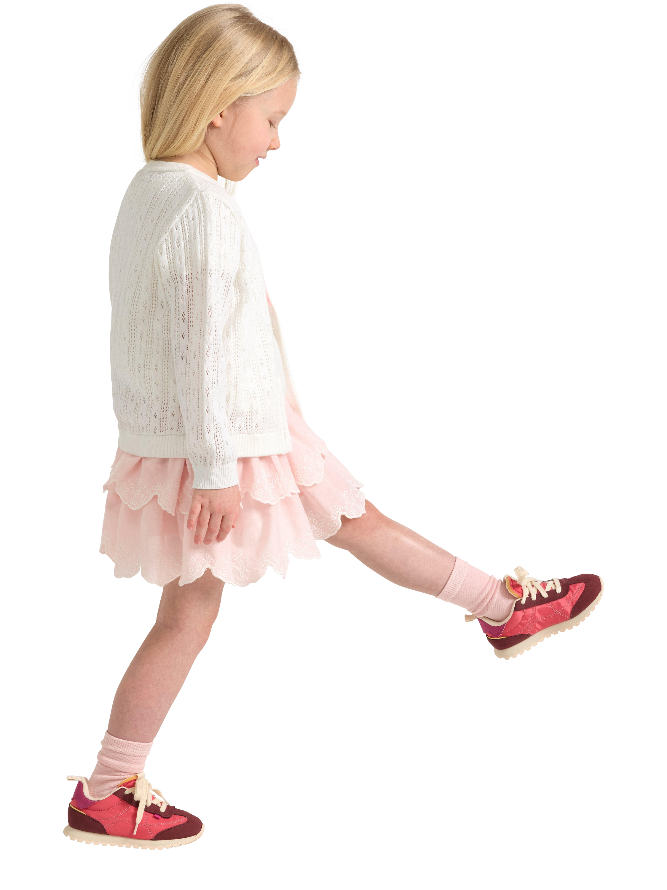 Product image 3 of 6, which shows Lindex Kids' Cotton Smock Waist Tiered Skirt, Light Dusty Pink, 18-24 months