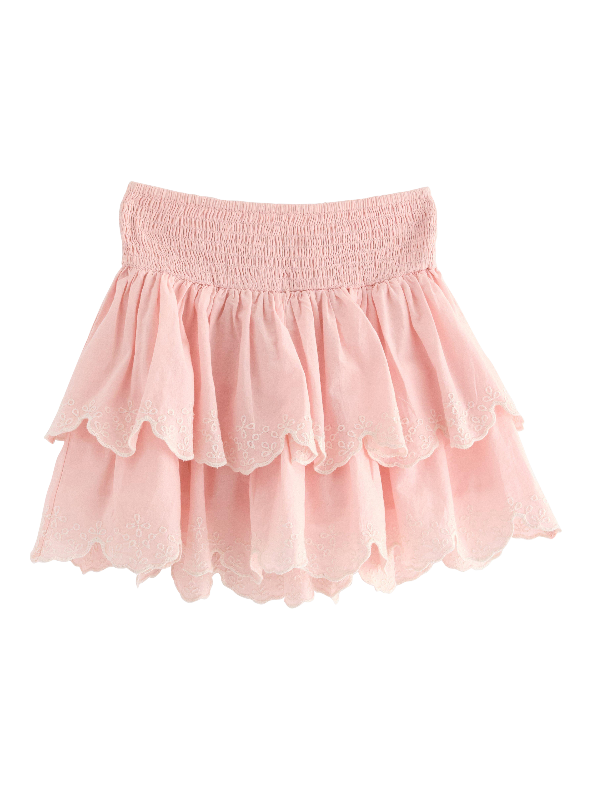 Product image 4 of 6, which shows Lindex Kids' Cotton Smock Waist Tiered Skirt, Light Dusty Pink, 18-24 months