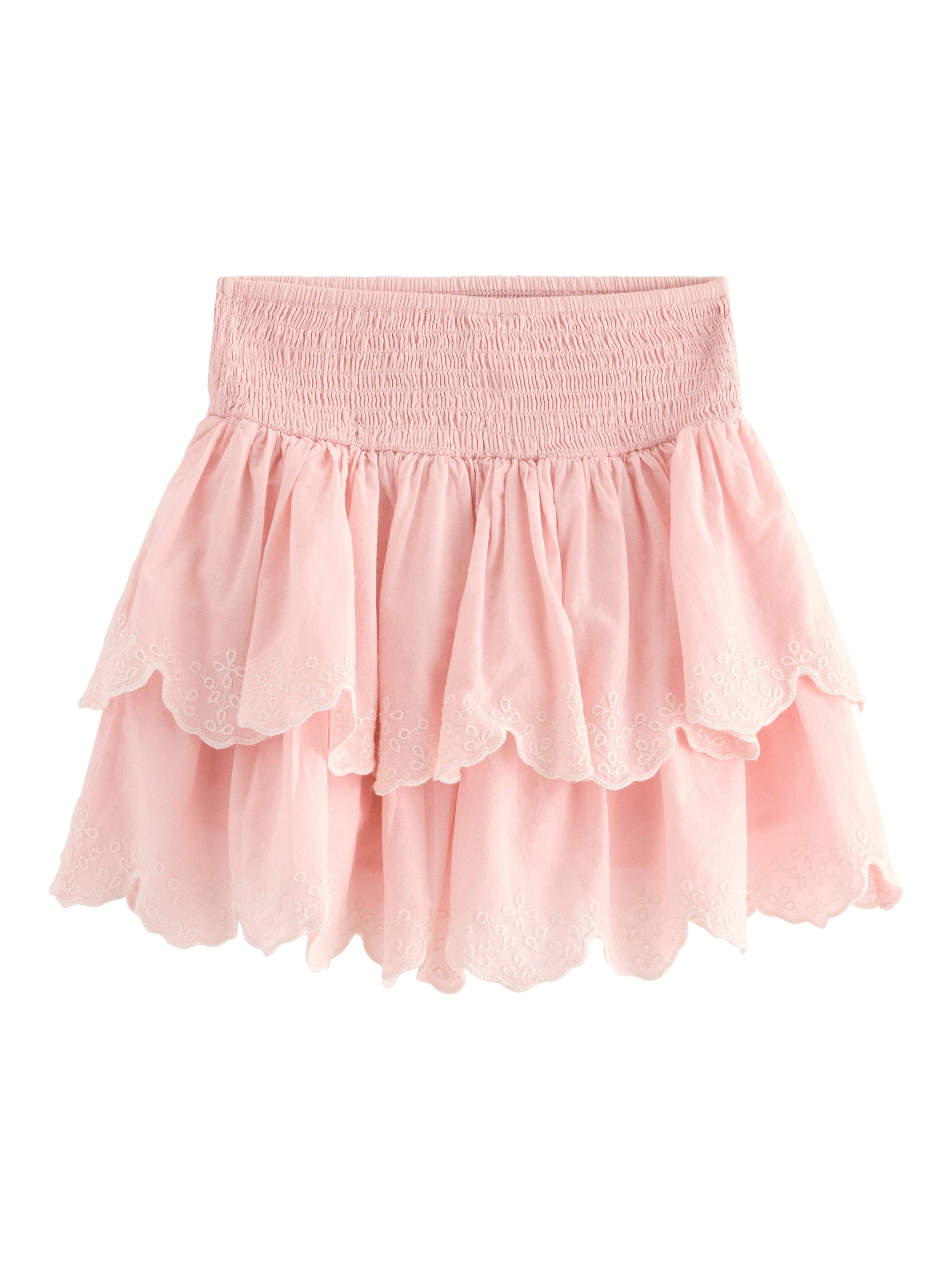 Product image 5 of 6, which shows Lindex Kids' Cotton Smock Waist Tiered Skirt, Light Dusty Pink, 18-24 months
