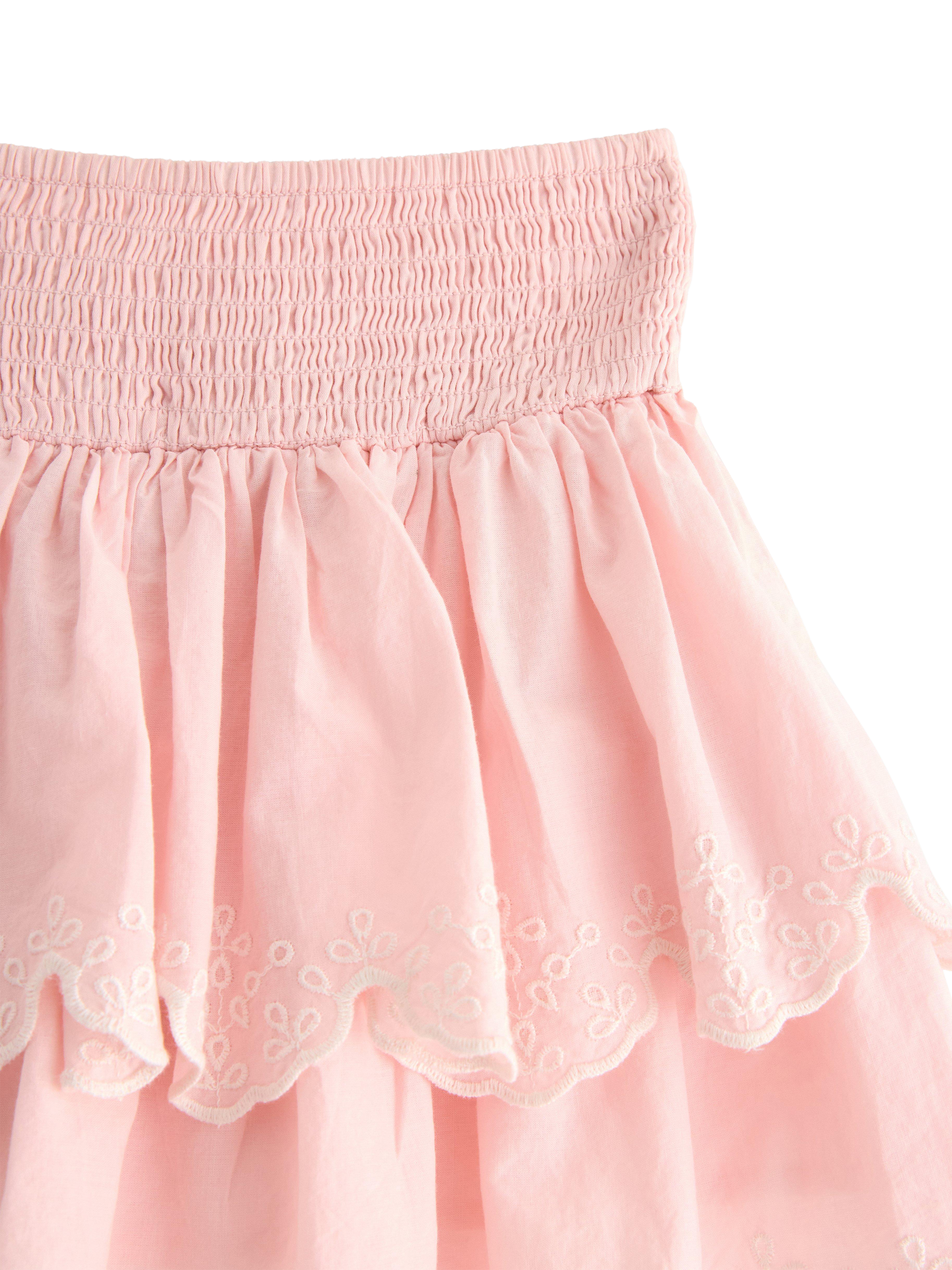 Product image 6 of 6, which shows Lindex Kids' Cotton Smock Waist Tiered Skirt, Light Dusty Pink, 18-24 months