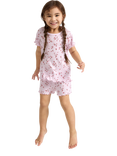 Lindex Kids' Cotton Floral Print Shortie Pyjama Set, Light Lilac