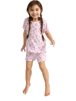 Lindex Kids' Cotton Floral Print Shortie Pyjama Set, Light Lilac, Light Lilac