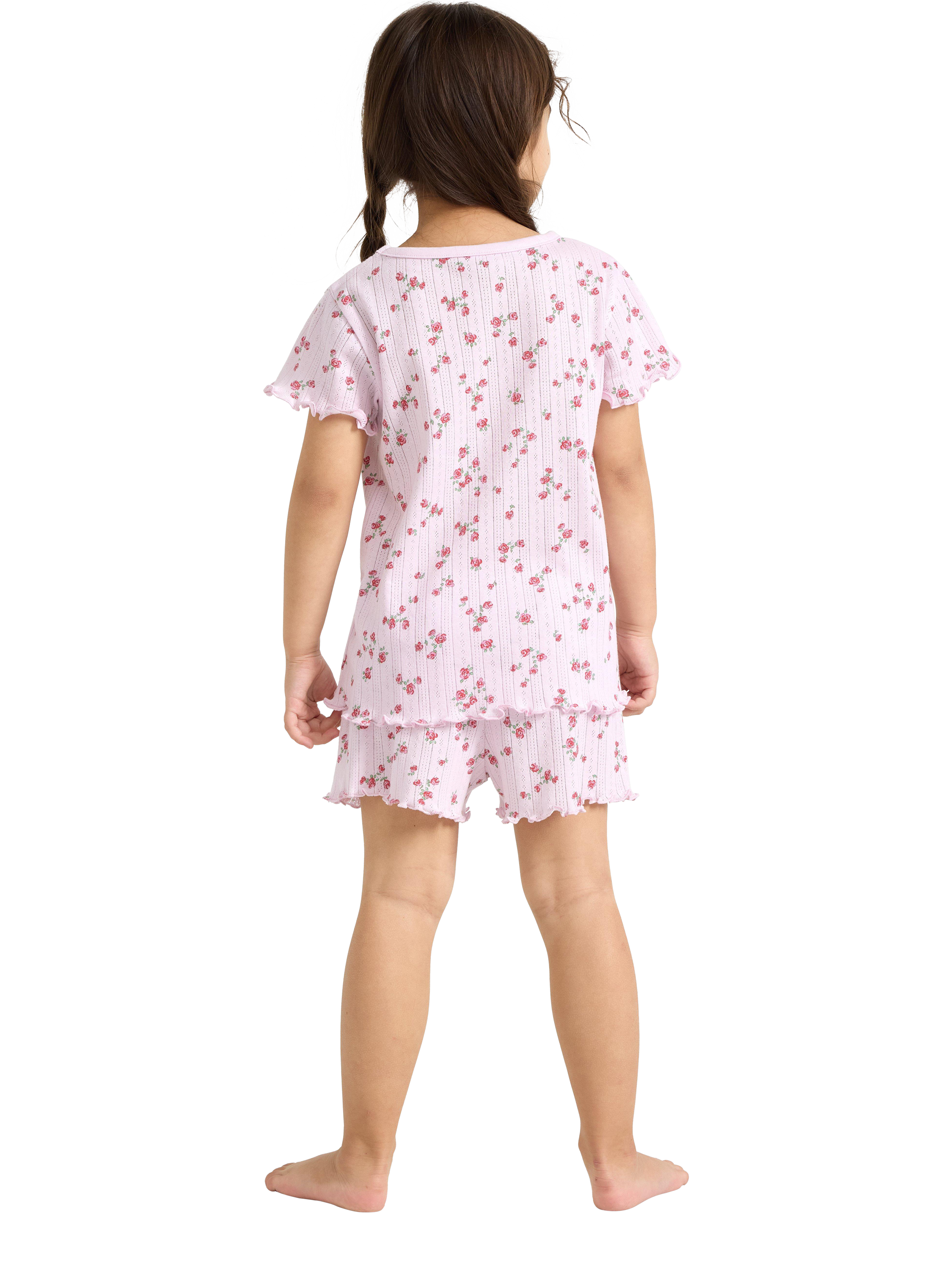 Product image 2 of 6, which shows Lindex Kids' Cotton Floral Print Shortie Pyjama Set, Light Lilac, 18-24 months