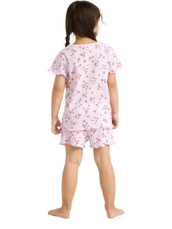 Lindex Kids' Cotton Floral Print Shortie Pyjama Set, Light Lilac - view 2, Light Lilac