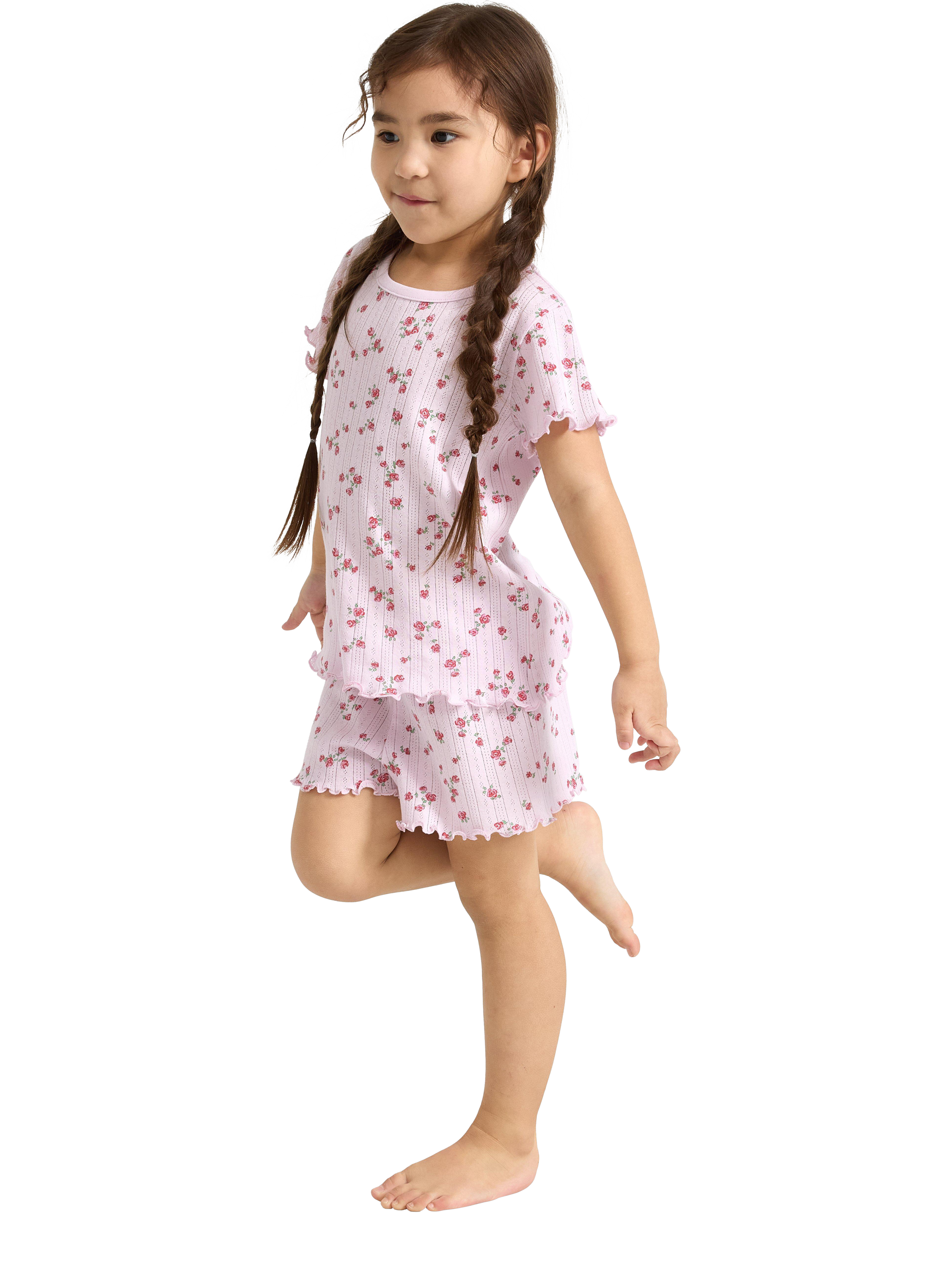Product image 3 of 6, which shows Lindex Kids' Cotton Floral Print Shortie Pyjama Set, Light Lilac, 18-24 months