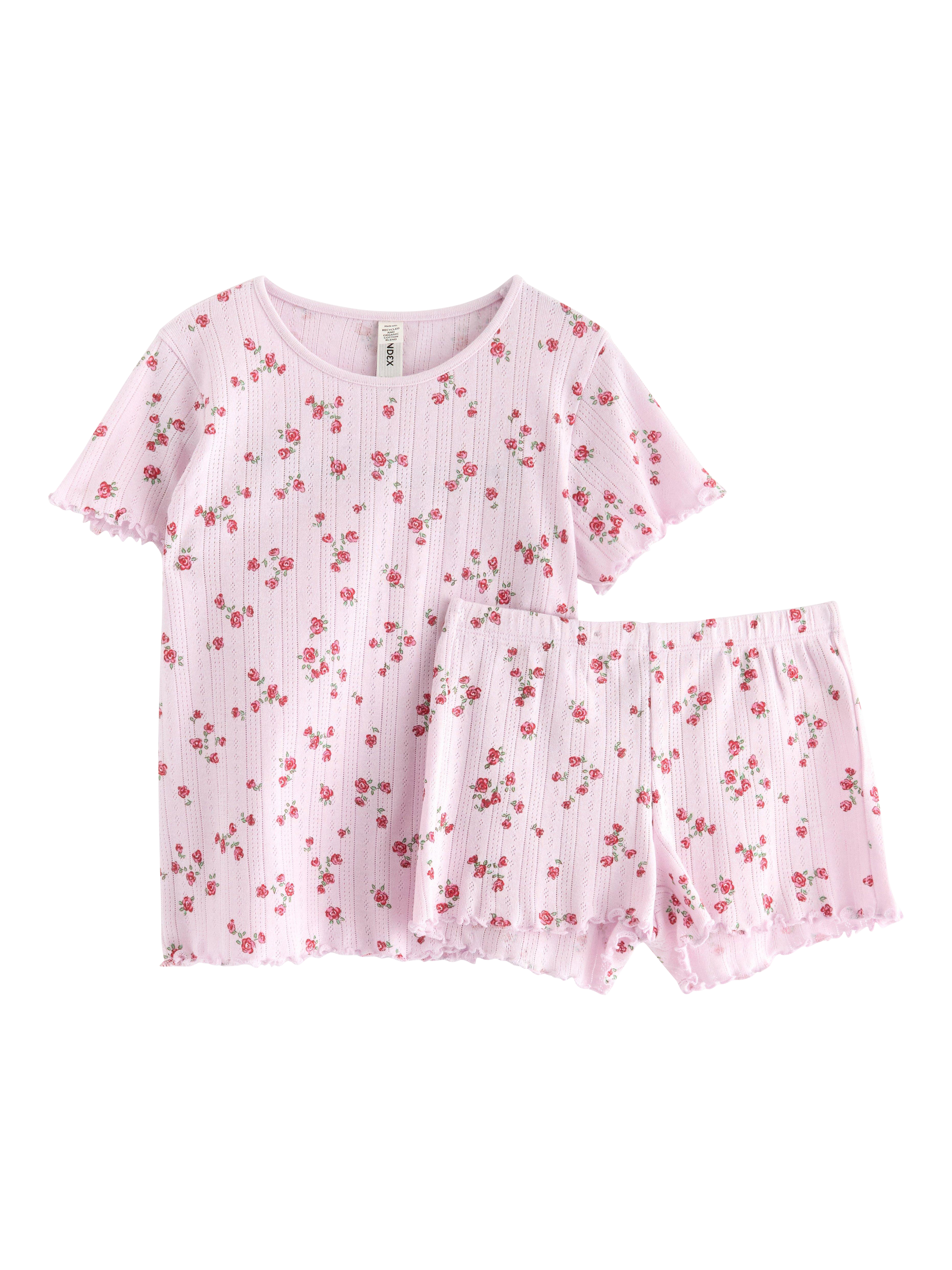 Product image 4 of 6, which shows Lindex Kids' Cotton Floral Print Shortie Pyjama Set, Light Lilac, 18-24 months