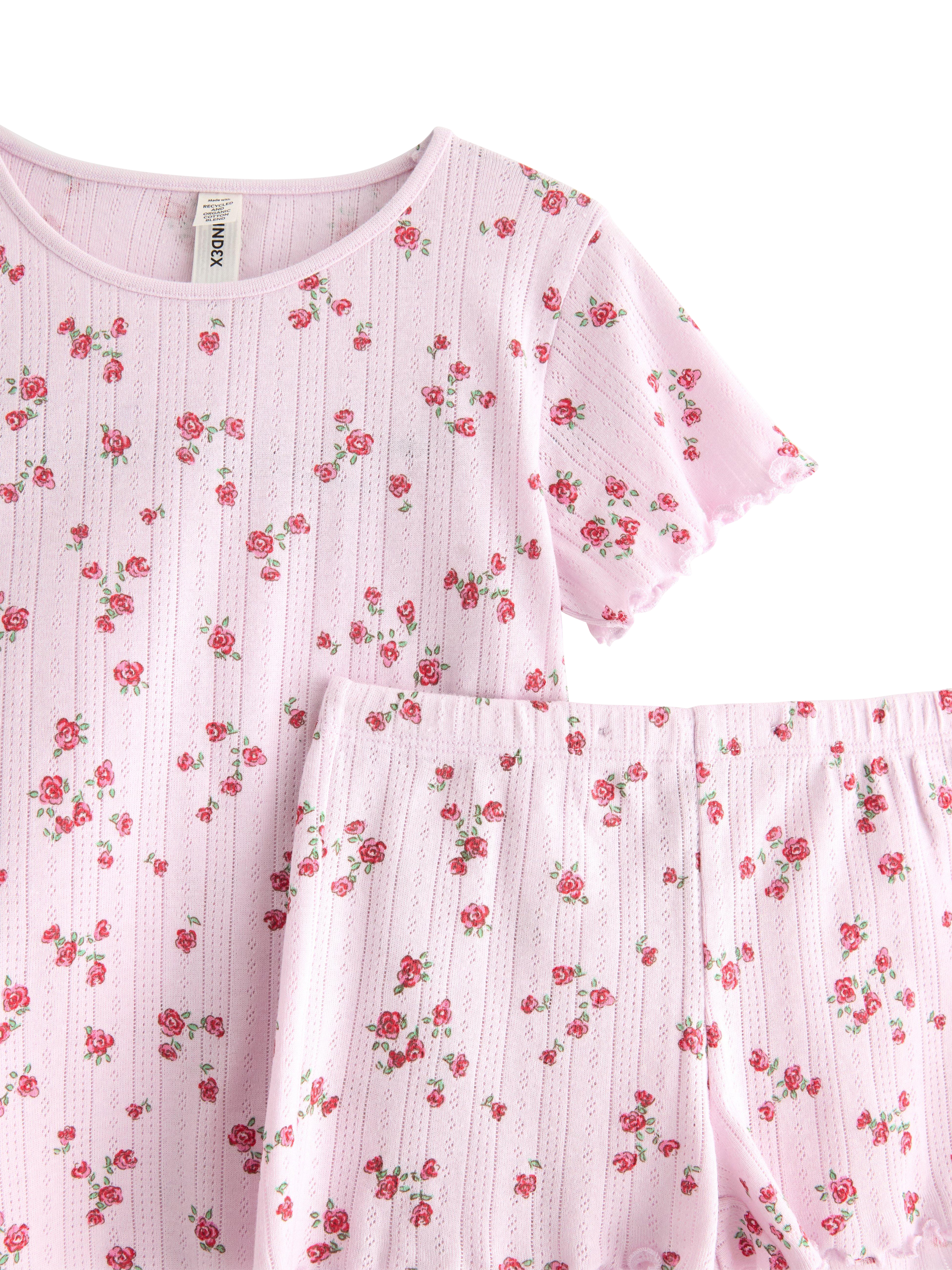 Product image 6 of 6, which shows Lindex Kids' Cotton Floral Print Shortie Pyjama Set, Light Lilac, 18-24 months