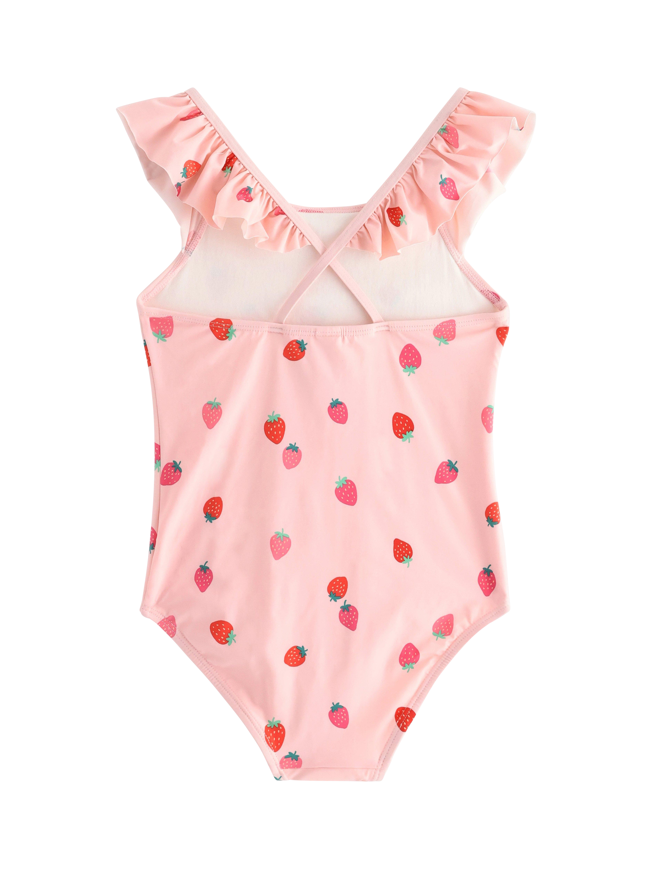 Product image 2 of 3, which shows Lindex Kids' Strawberry Print Swimsuit, Light Dusty Pink, 4-6 years