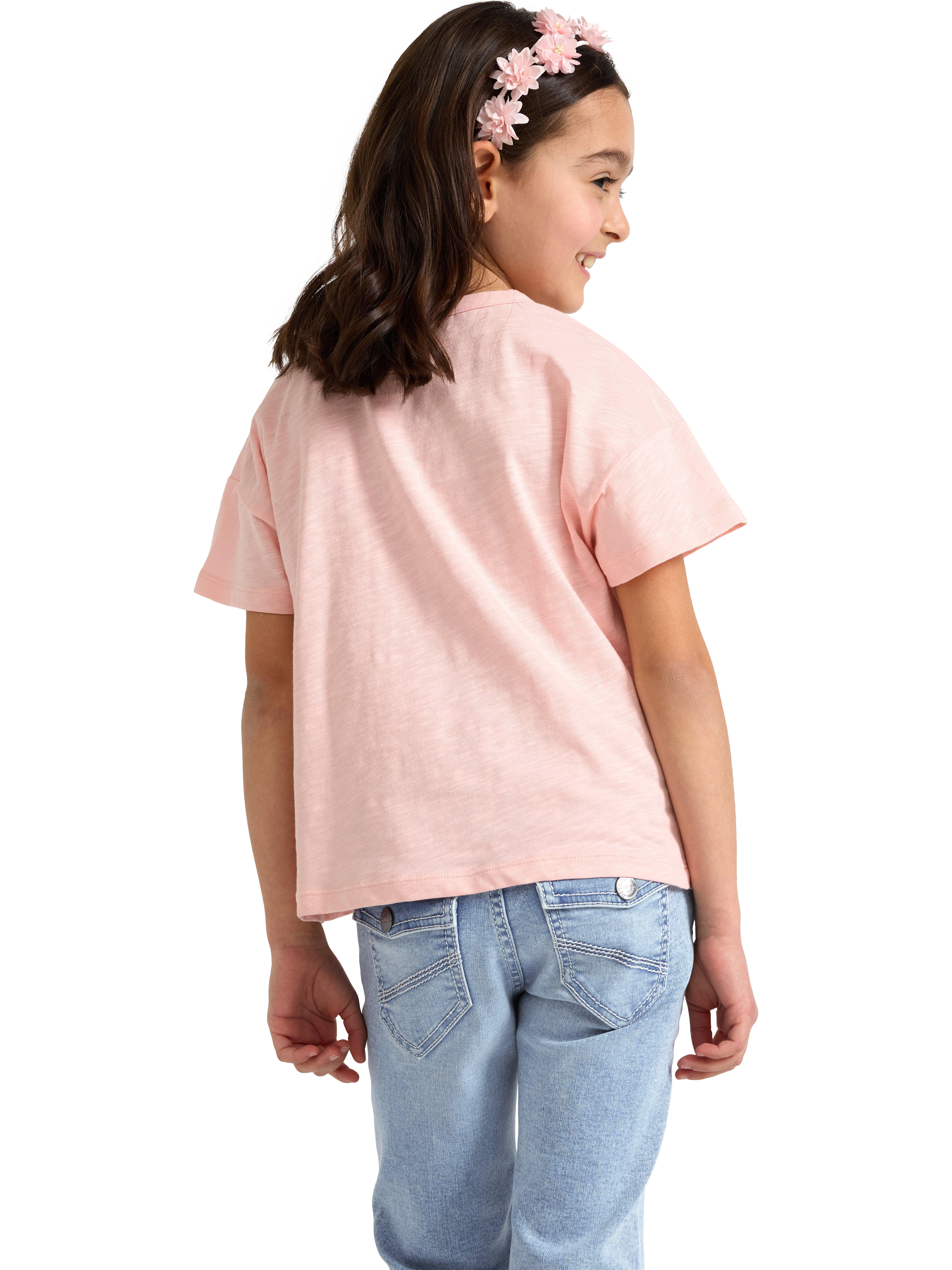 Product image 2 of 6, which shows Lindex Kida' Cotton Floral Print Crew Neck T-Shirt, Light Pink, 3-4 years