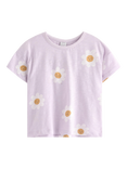 Lindex Kids' Cotton Floral Print Crew Neck T-Shirt, Light Dusty Lilac