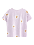 Lindex Kids' Cotton Floral Print Crew Neck T-Shirt, Light Dusty Lilac