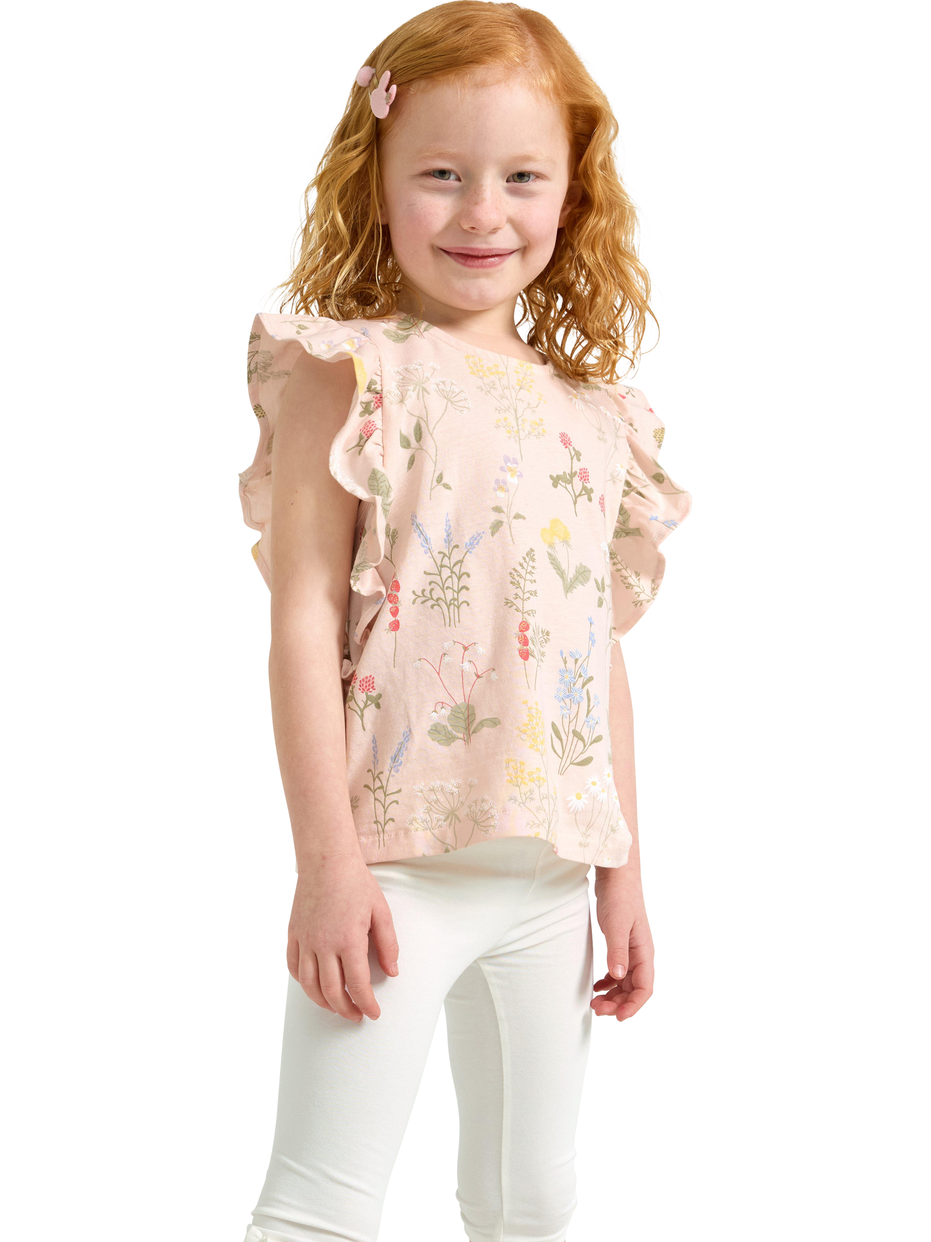 Product image 1 of 6, which shows Lindex Kids' Pure Cotton Sleeveless Floral T-Shirt, Light Pink, 6-7 years