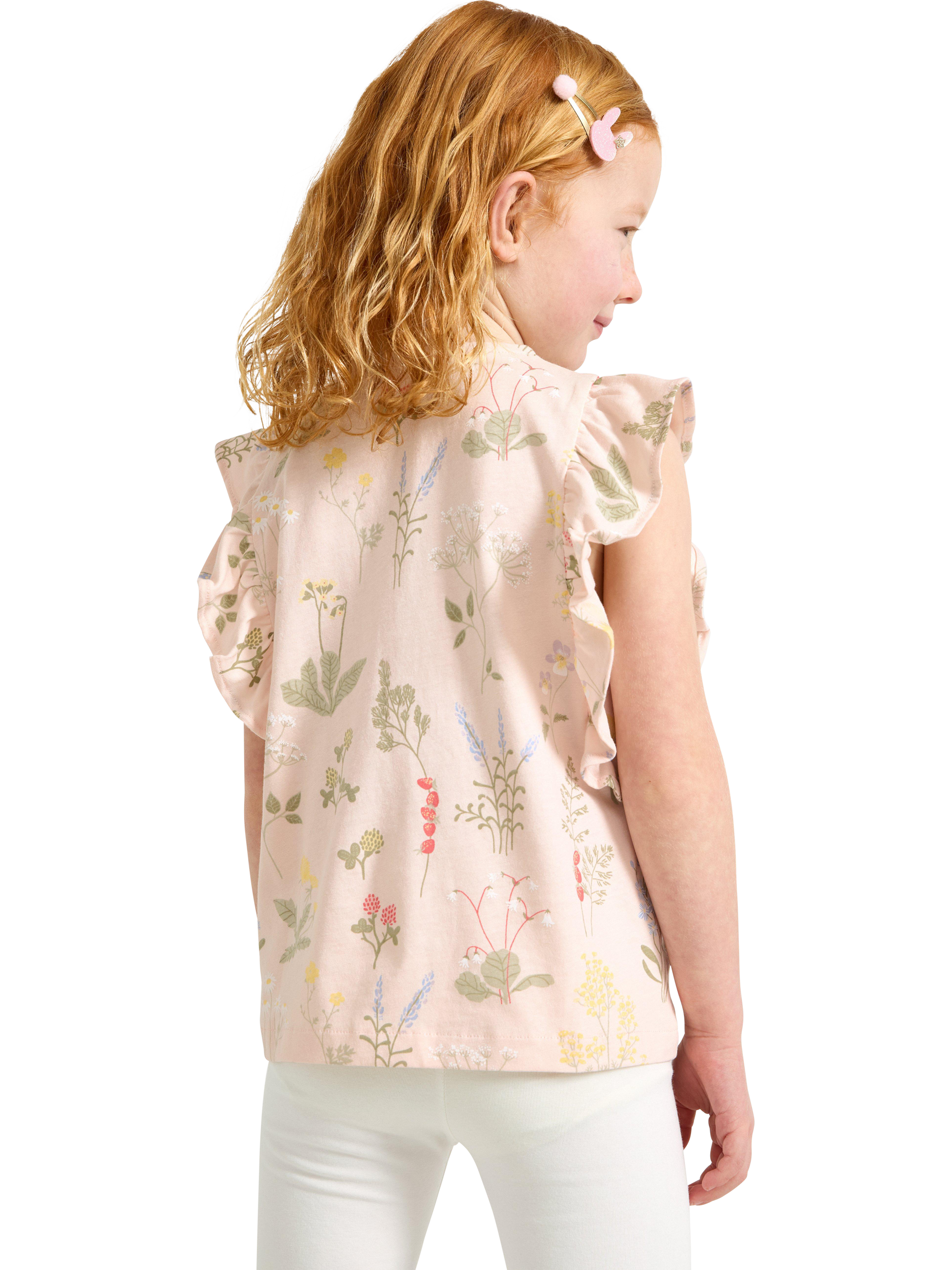Product image 2 of 6, which shows Lindex Kids' Pure Cotton Sleeveless Floral T-Shirt, Light Pink, 6-7 years