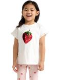 Lindex Kids' Cotton Sequin Embellished T-Shirt, Light Dusty White