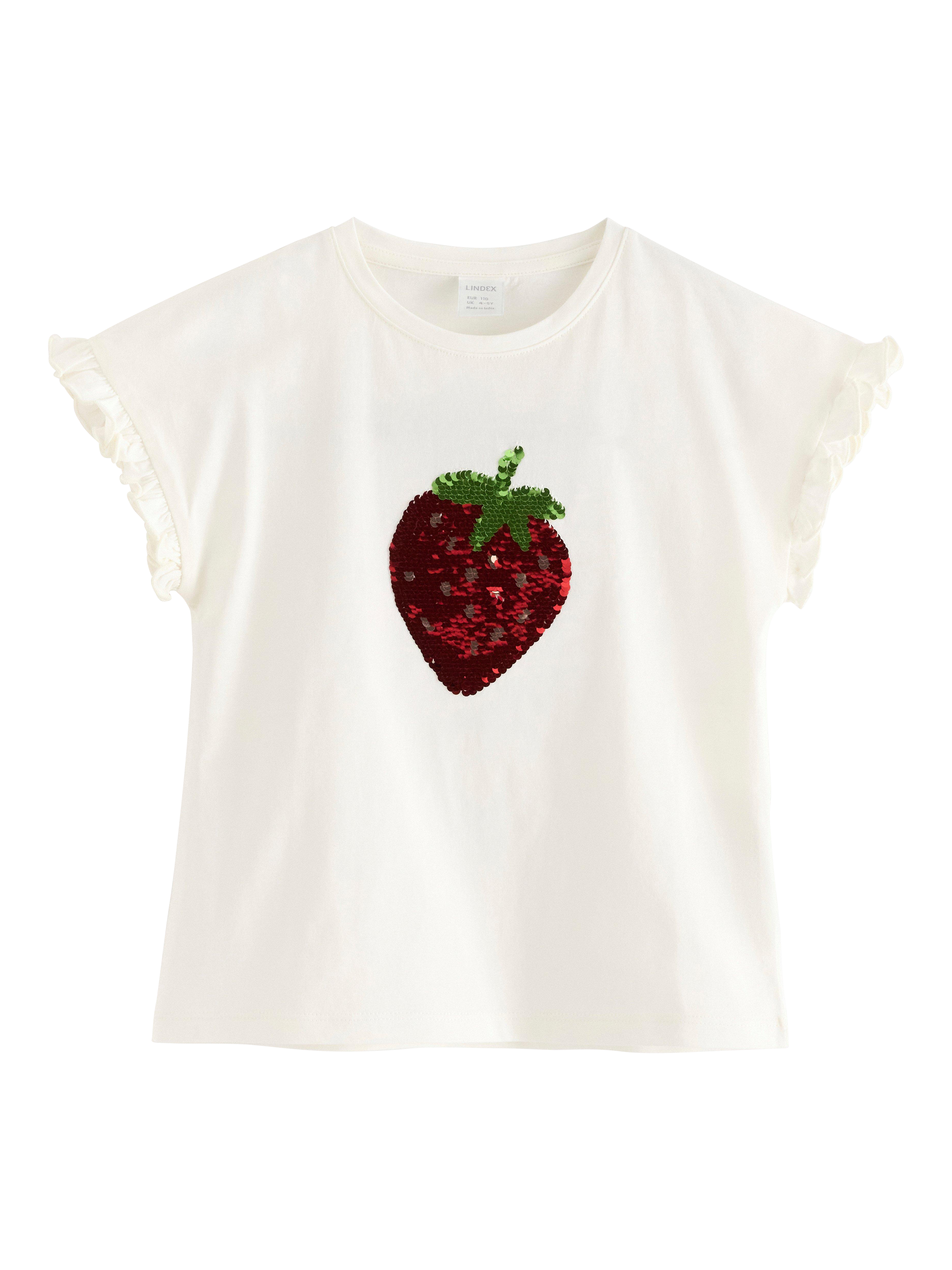 Product image 4 of 6, which shows Lindex Kids' Cotton Sequin Embellished T-Shirt, Light Dusty White, 7-8 years