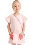 Lindex Kids' Cotton Strawberry Pocket Tunic Top, Light Dusty Pink