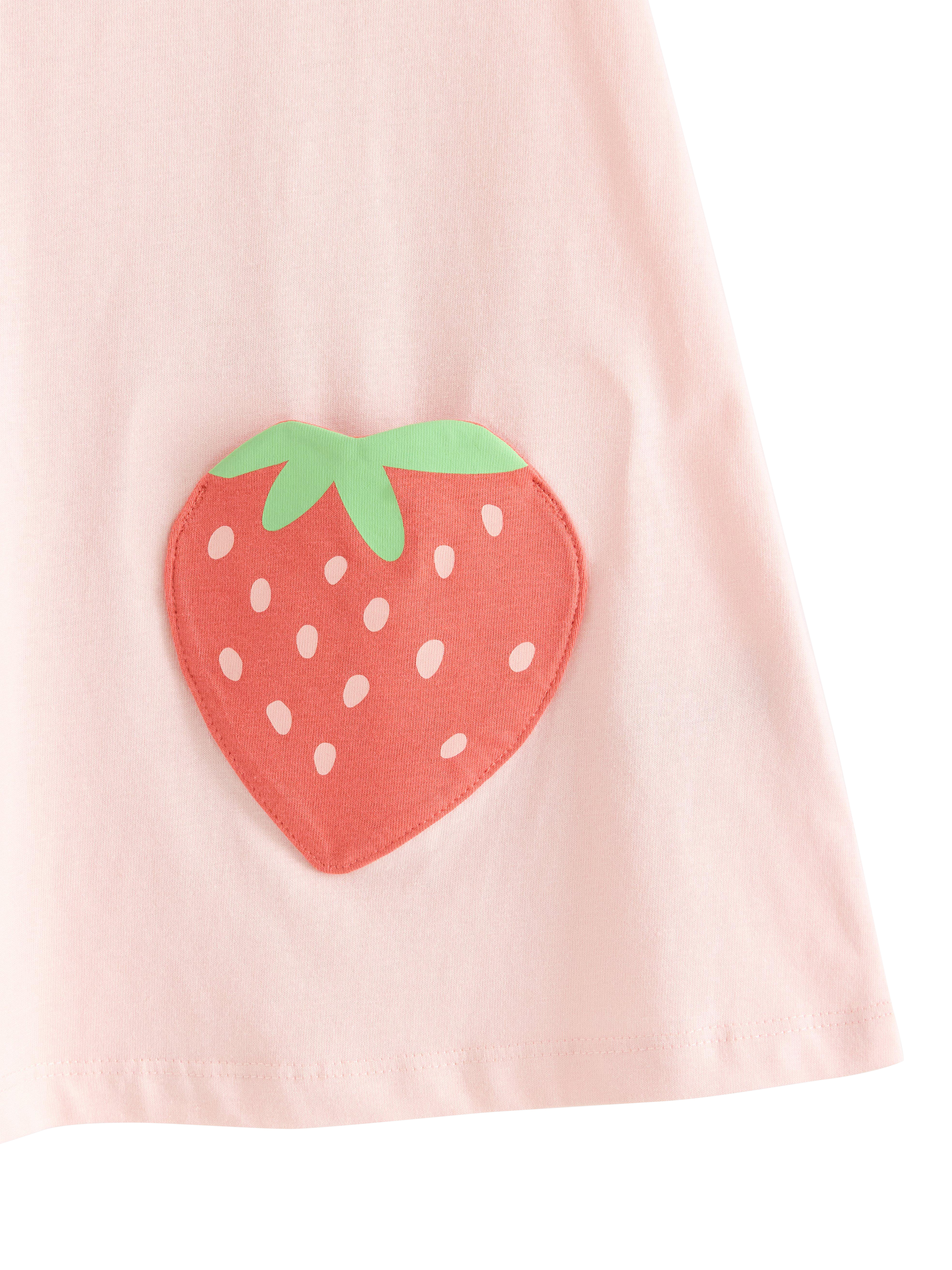 Product image 6 of 6, which shows Lindex Kids' Cotton Strawberry Pocket Tunic Top, Light Dusty Pink, 7-8 years