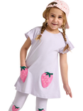 Lindex Kids' Cotton Strawberry Pocket Tunic Top, Light Dusty Lilac