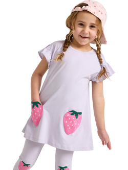 Lindex Kids' Cotton Strawberry Pocket Tunic Top, Light Dusty Lilac, Light Dusty Lilac