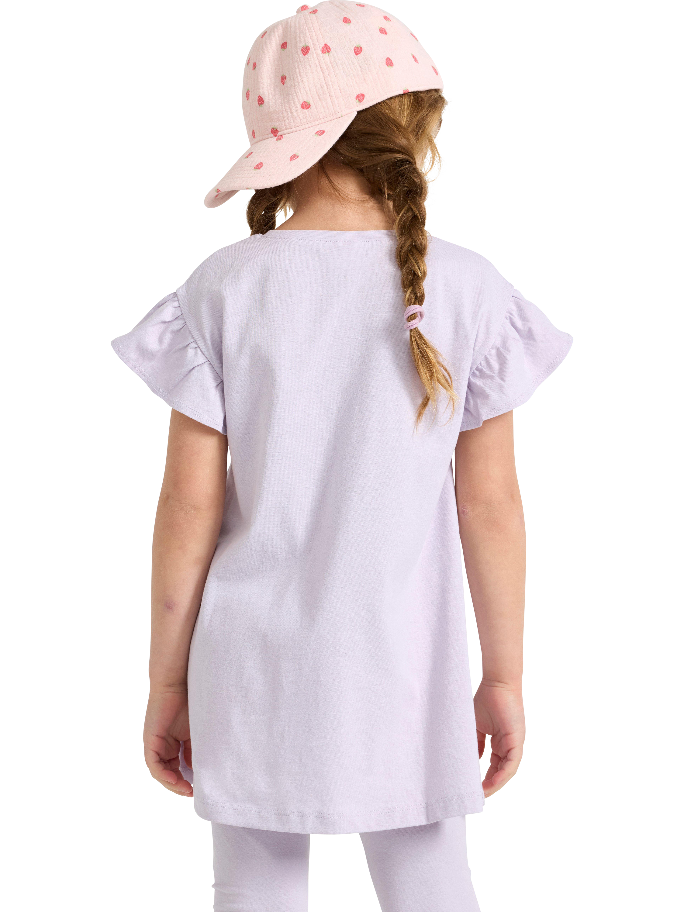Product image 2 of 6, which shows Lindex Kids' Cotton Strawberry Pocket Tunic Top, Light Dusty Lilac, 6-7 years