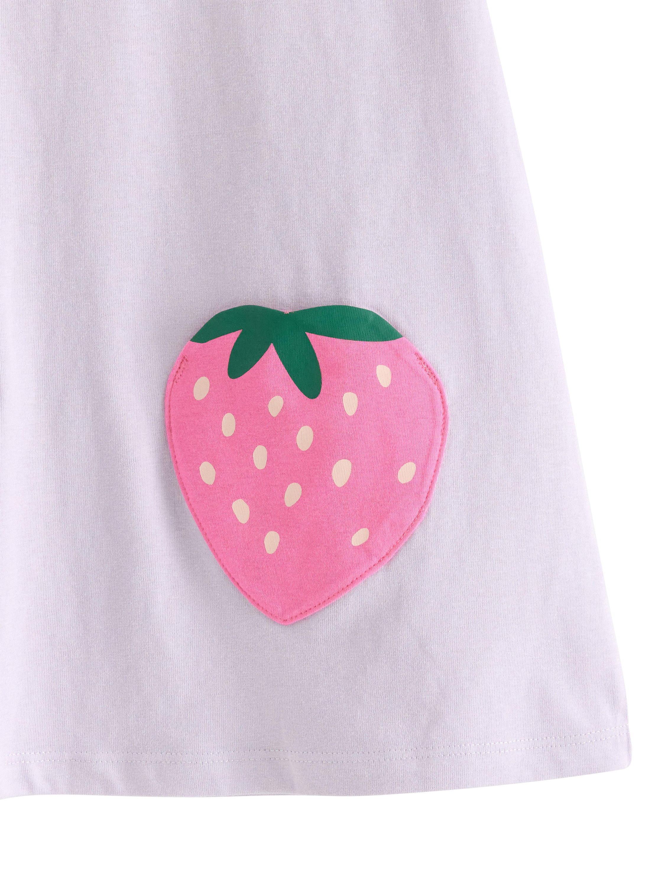 Product image 6 of 6, which shows Lindex Kids' Cotton Strawberry Pocket Tunic Top, Light Dusty Lilac, 6-7 years