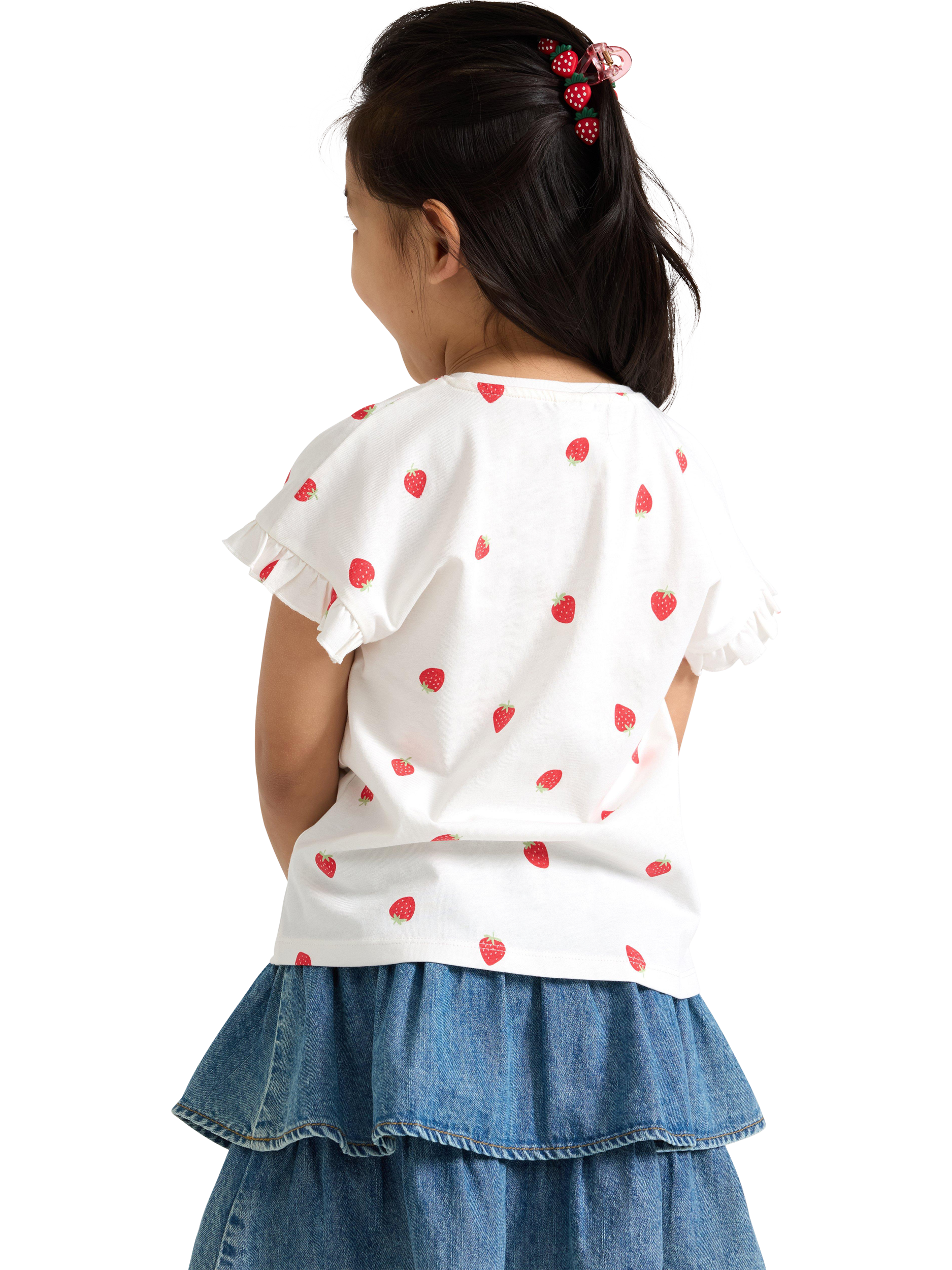 Product image 2 of 6, which shows Lindex Kids' Cotton Strawberry Print T-Shirt, Light Dusty White, 3-4 years