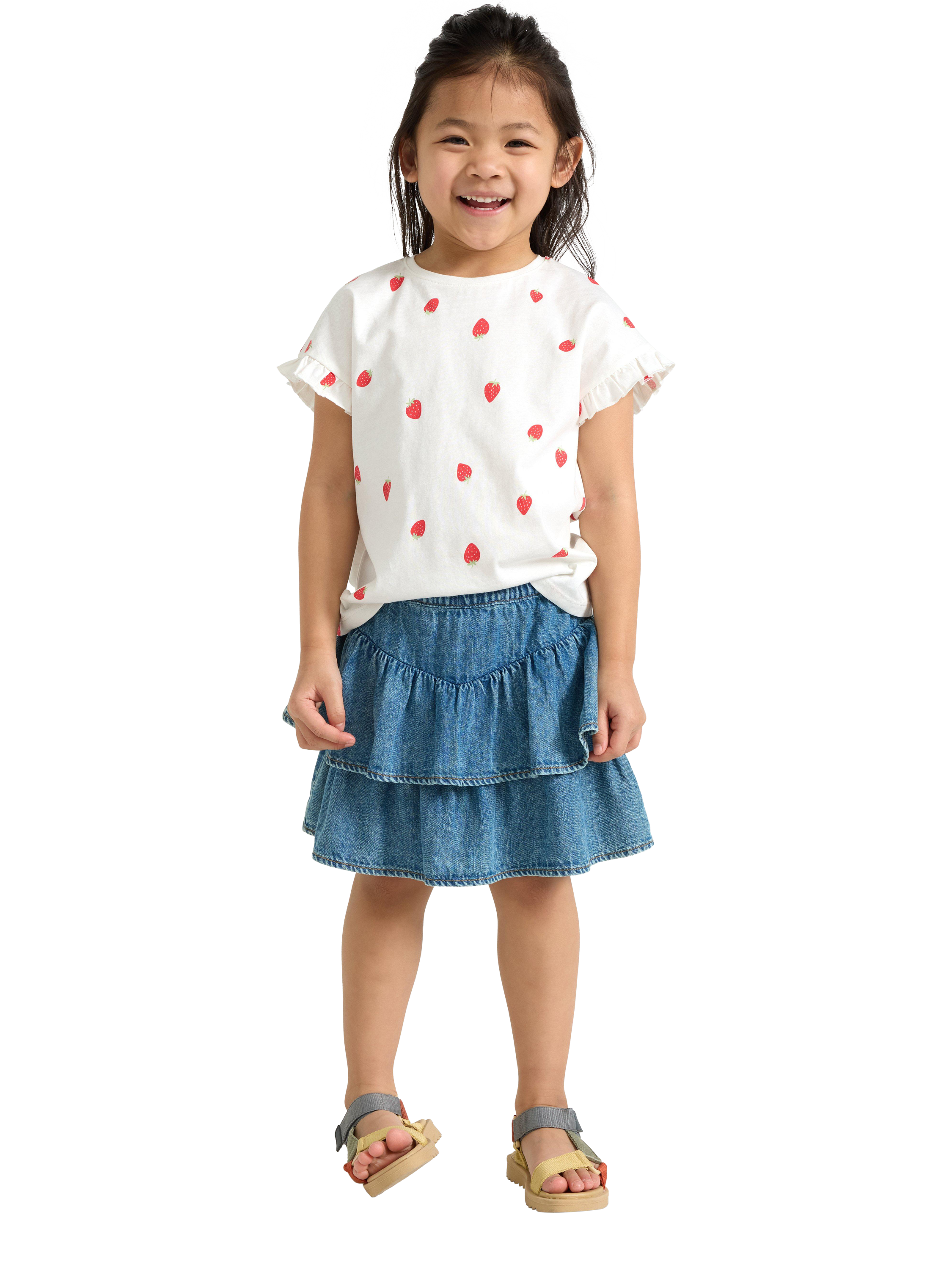 Product image 3 of 6, which shows Lindex Kids' Cotton Strawberry Print T-Shirt, Light Dusty White, 3-4 years