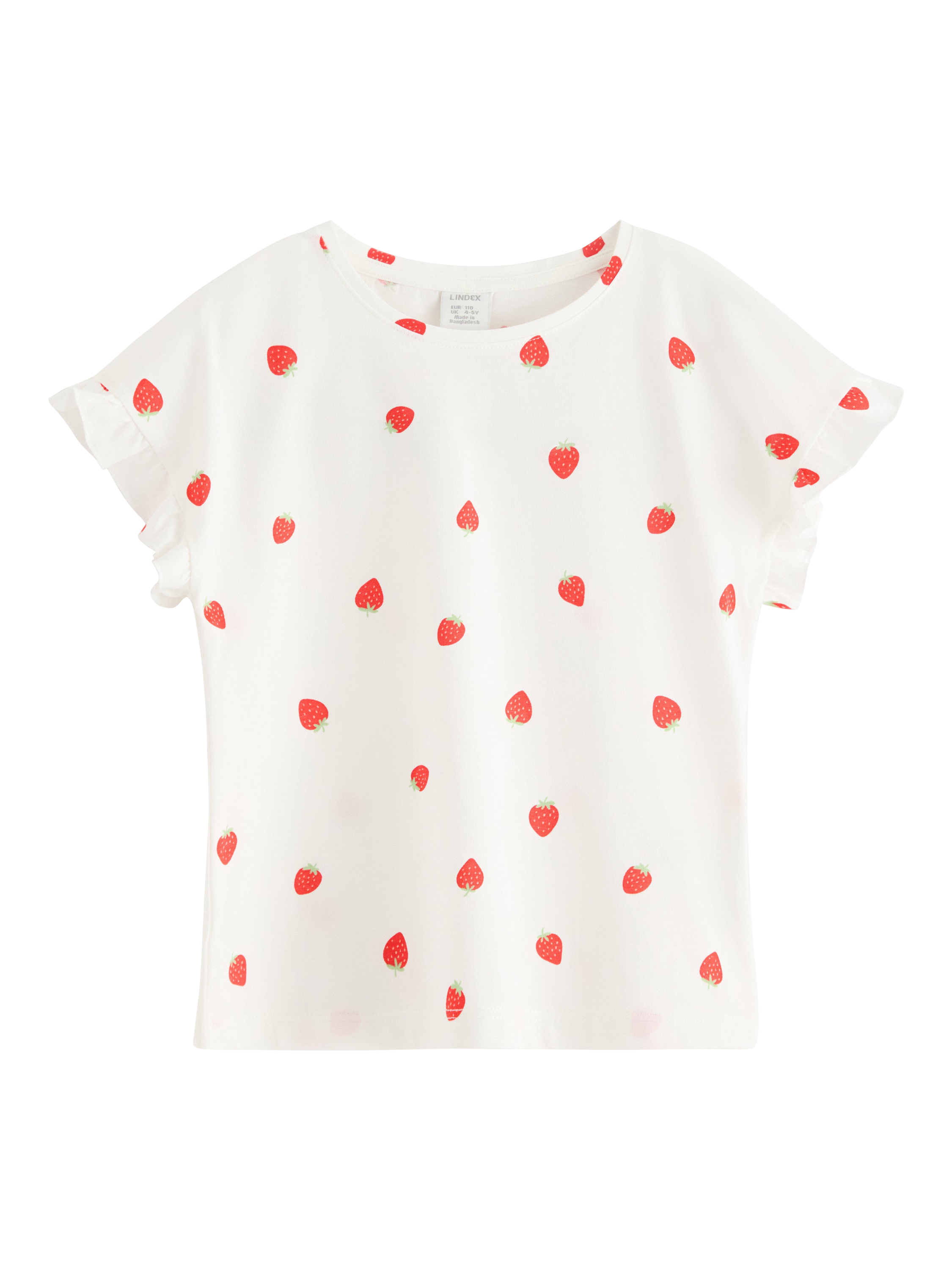 Product image 4 of 6, which shows Lindex Kids' Cotton Strawberry Print T-Shirt, Light Dusty White, 3-4 years