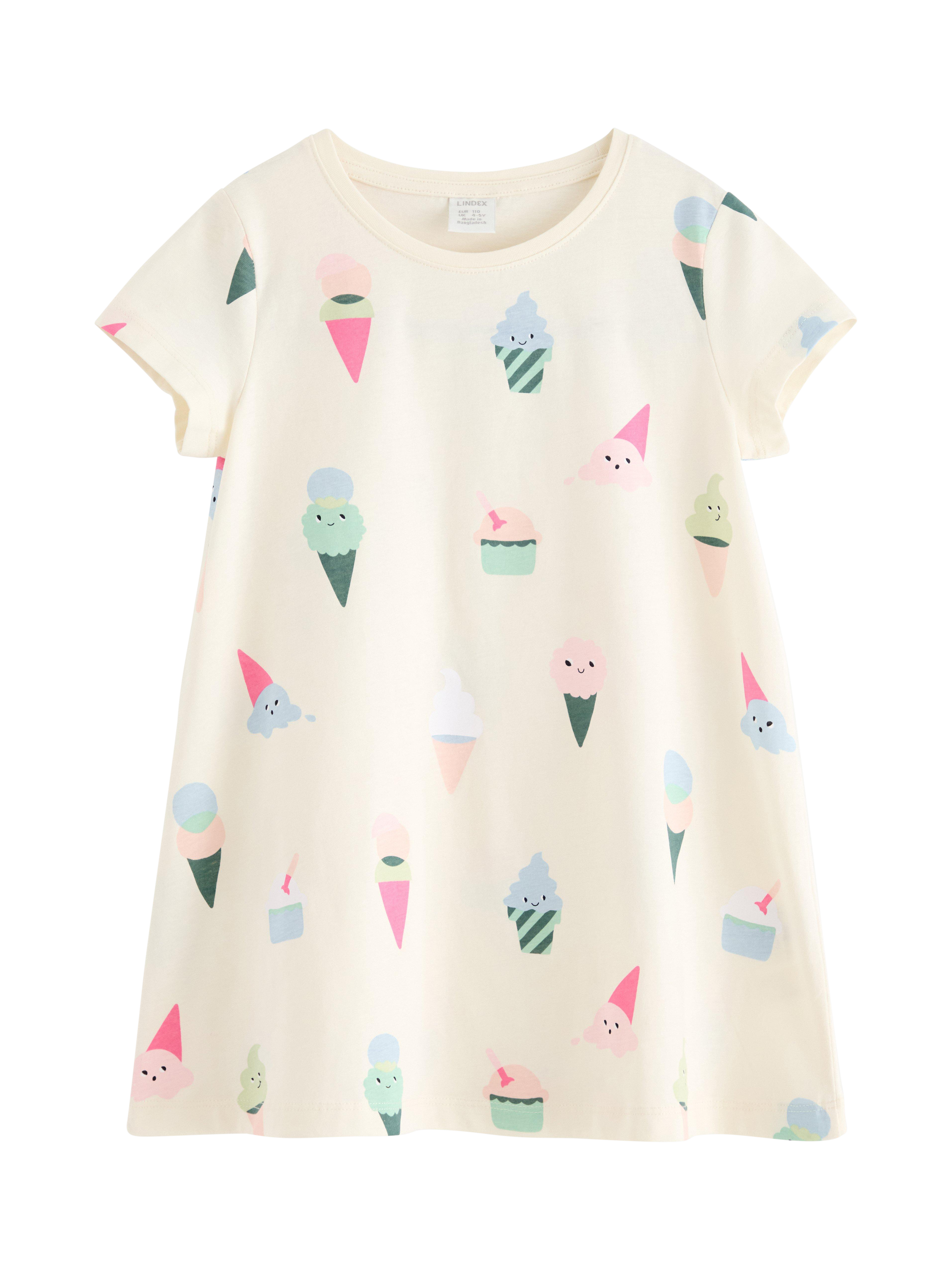 Product image 1 of 3, which shows Lindex Short Sleeve Ice-Cream Print Tunic, White, 2-3 years