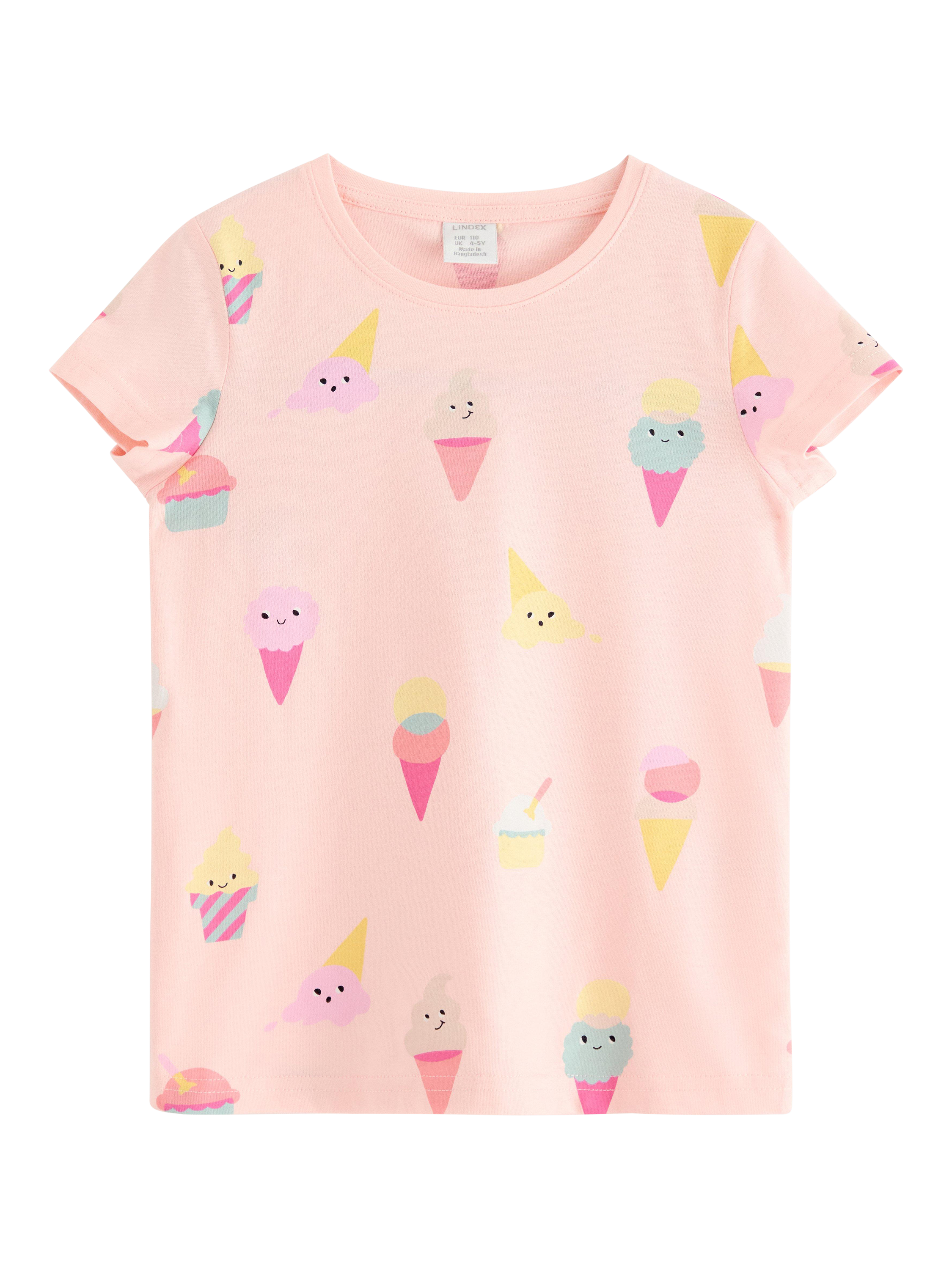 Product image 1 of 3, which shows Lindex Kids' Cotton Ice-Cream Print T-Shirt, Light Pink, 6-7 years