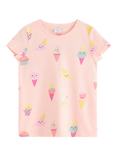 Lindex Kids' Cotton Ice-Cream Print T-Shirt, Light Pink