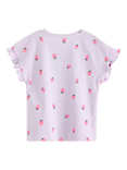 Lindex Kids' Cotton Strawberry Print Frill Sleeve T-Shirt, Light Dusty Lilac