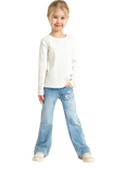 Lindex Kids' Flared Embroidered Jeans, Light Denim