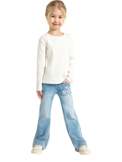Lindex Kids' Flared Embroidered Jeans, Light Denim, Light Denim