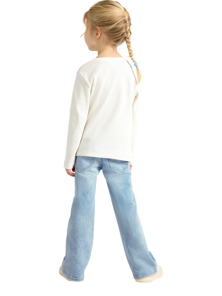 Lindex Kids' Flared Embroidered Jeans, Light Denim - view 2, Light Denim
