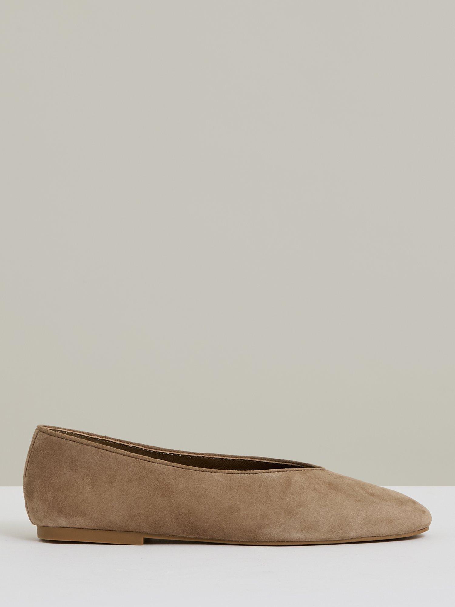 Product image 1 of 5, which shows Reiss Amelia Leather Rounded Point Toe Ballerina Pumps, Taupe, 3