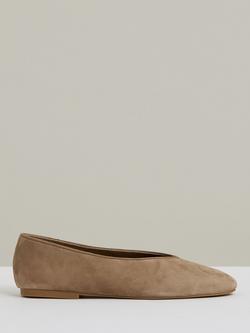 Reiss Amelia Leather Rounded Point Toe Ballerina Pumps, Taupe, Taupe