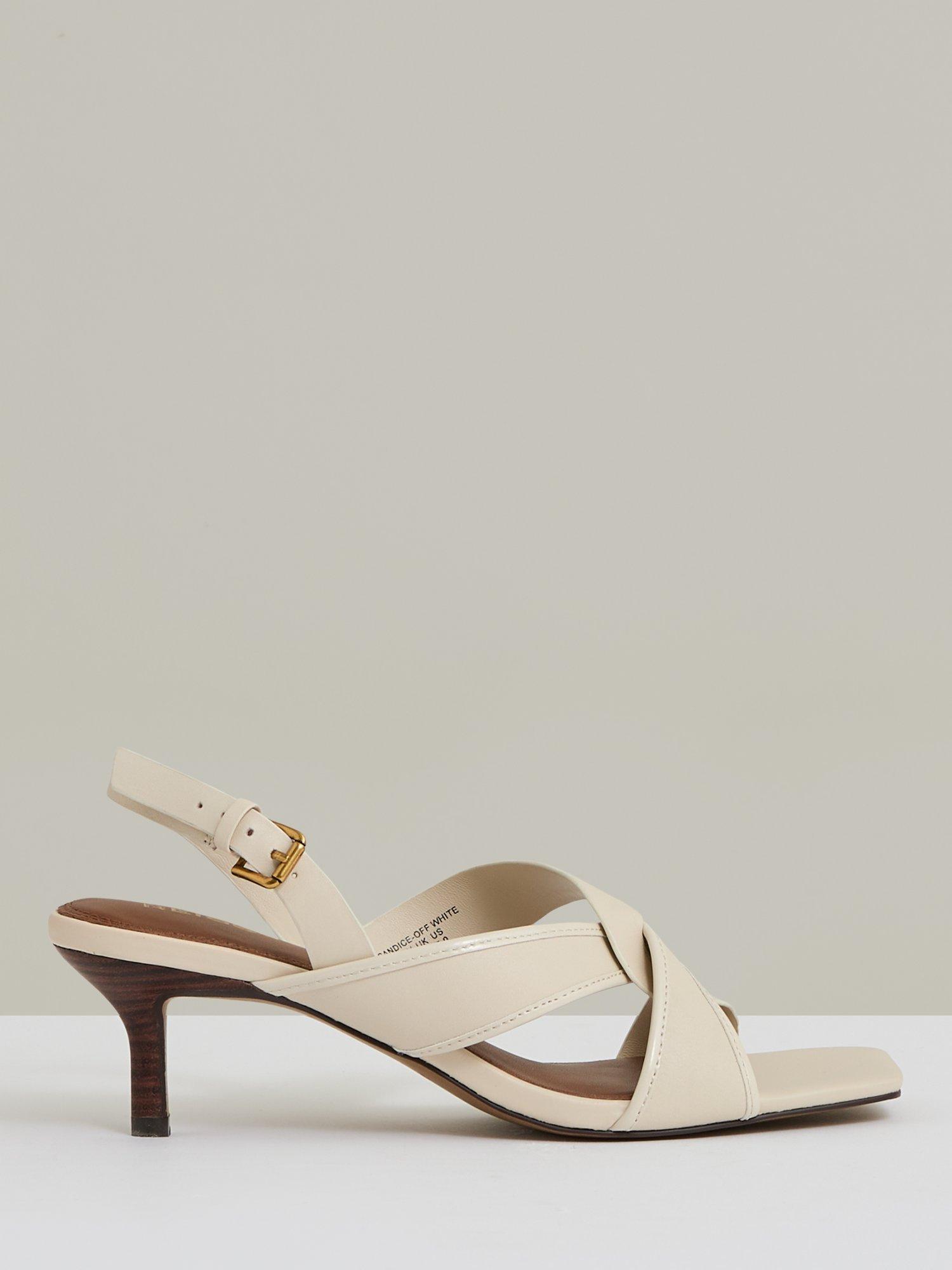 Product image 1 of 5, which shows Reiss Candice Leather Twist Strap Heeled Sandals, Off White, 3