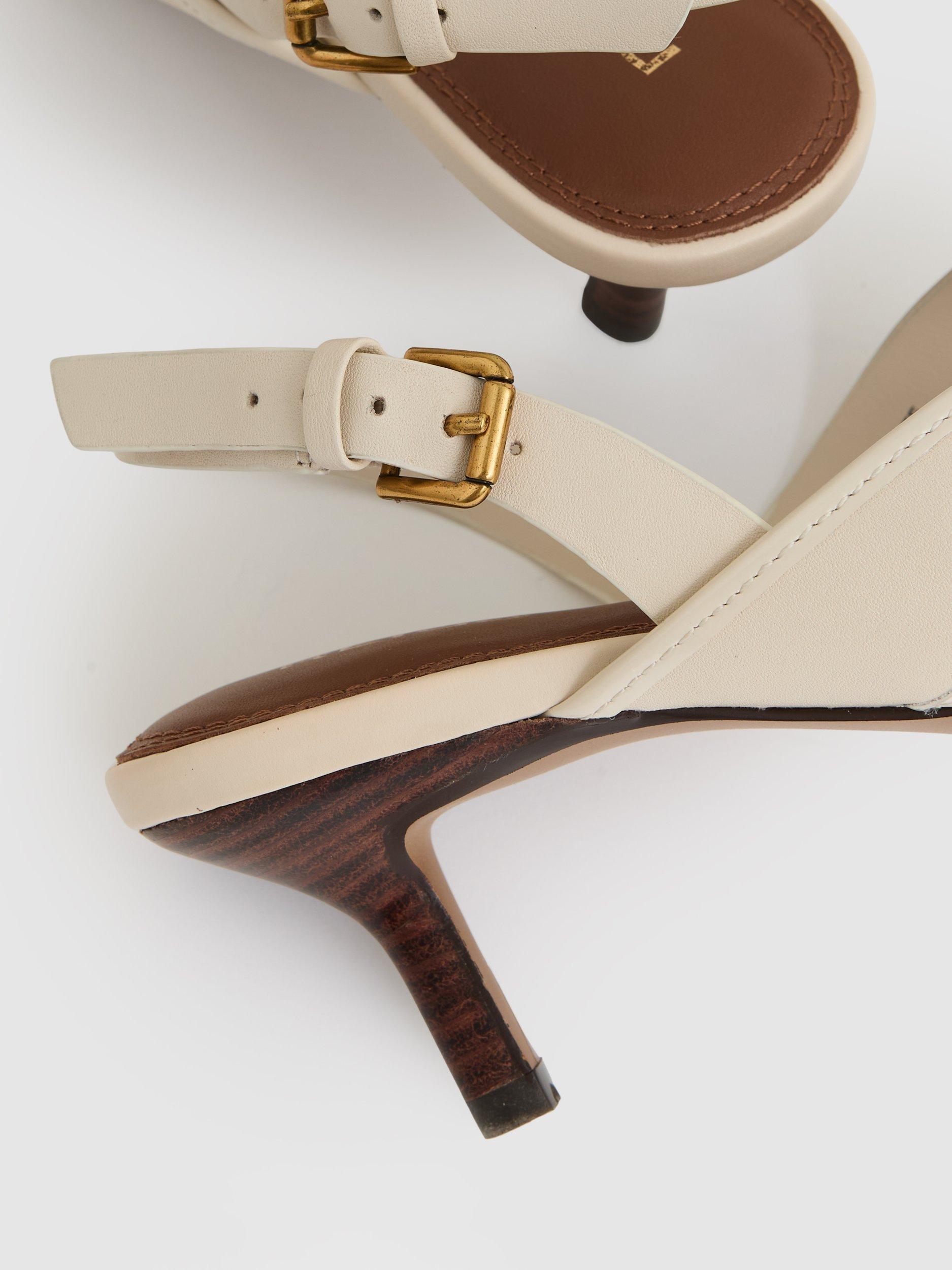 Product image 2 of 5, which shows Reiss Candice Leather Twist Strap Heeled Sandals, Off White, 3