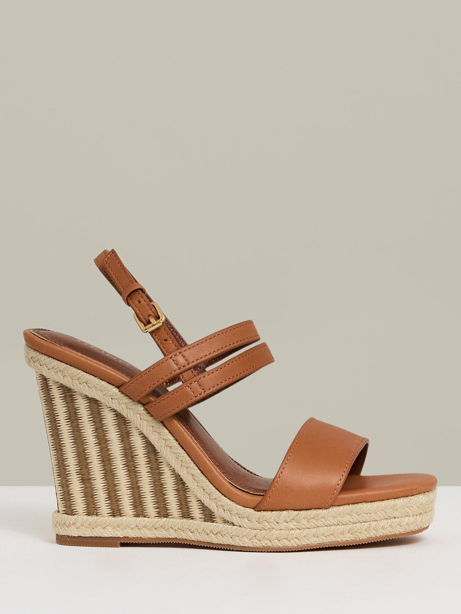 Product image 1 of 5, which shows Reiss Hailey Raffia Wedge Heel Sandals, Neutral, 6