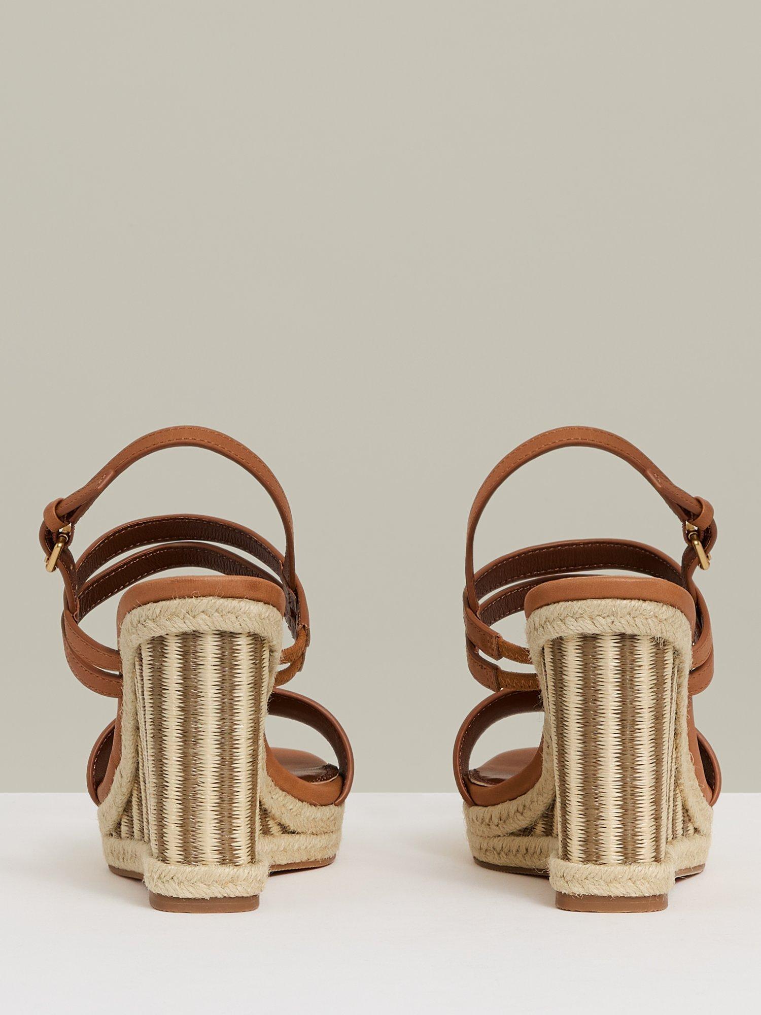 Product image 2 of 5, which shows Reiss Hailey Raffia Wedge Heel Sandals, Neutral, 6