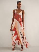 【海外限定】REISSワンピース☆Sasha Graphic Print Ruffle Trim Reiss Sasha Abstract Ruffle Slip Maxi Dress, Cream/Red