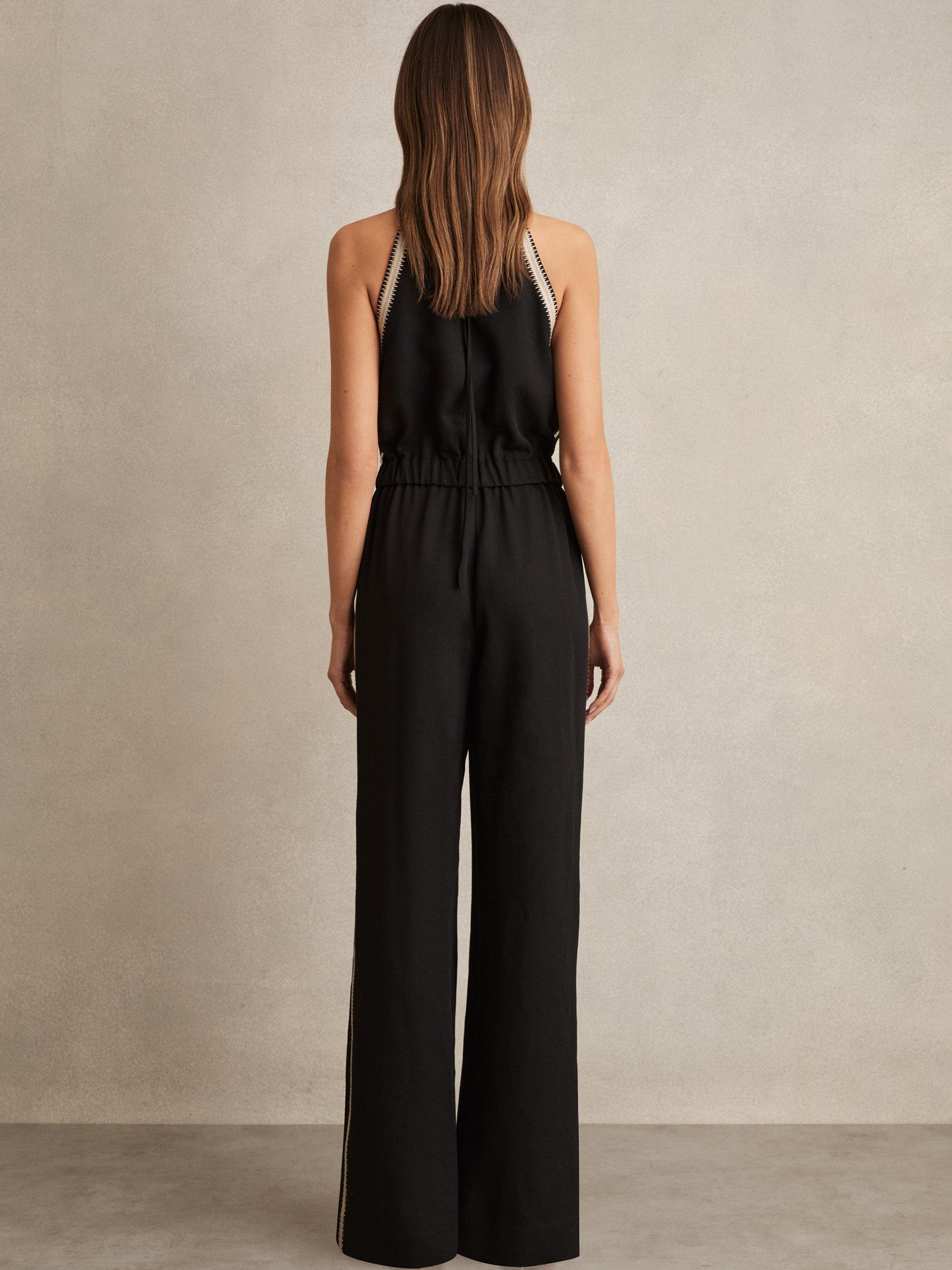 Product image 2 of 5, which shows Reiss Petite Auden Contrast Stripe Jumpsuit, Black, 12Pt