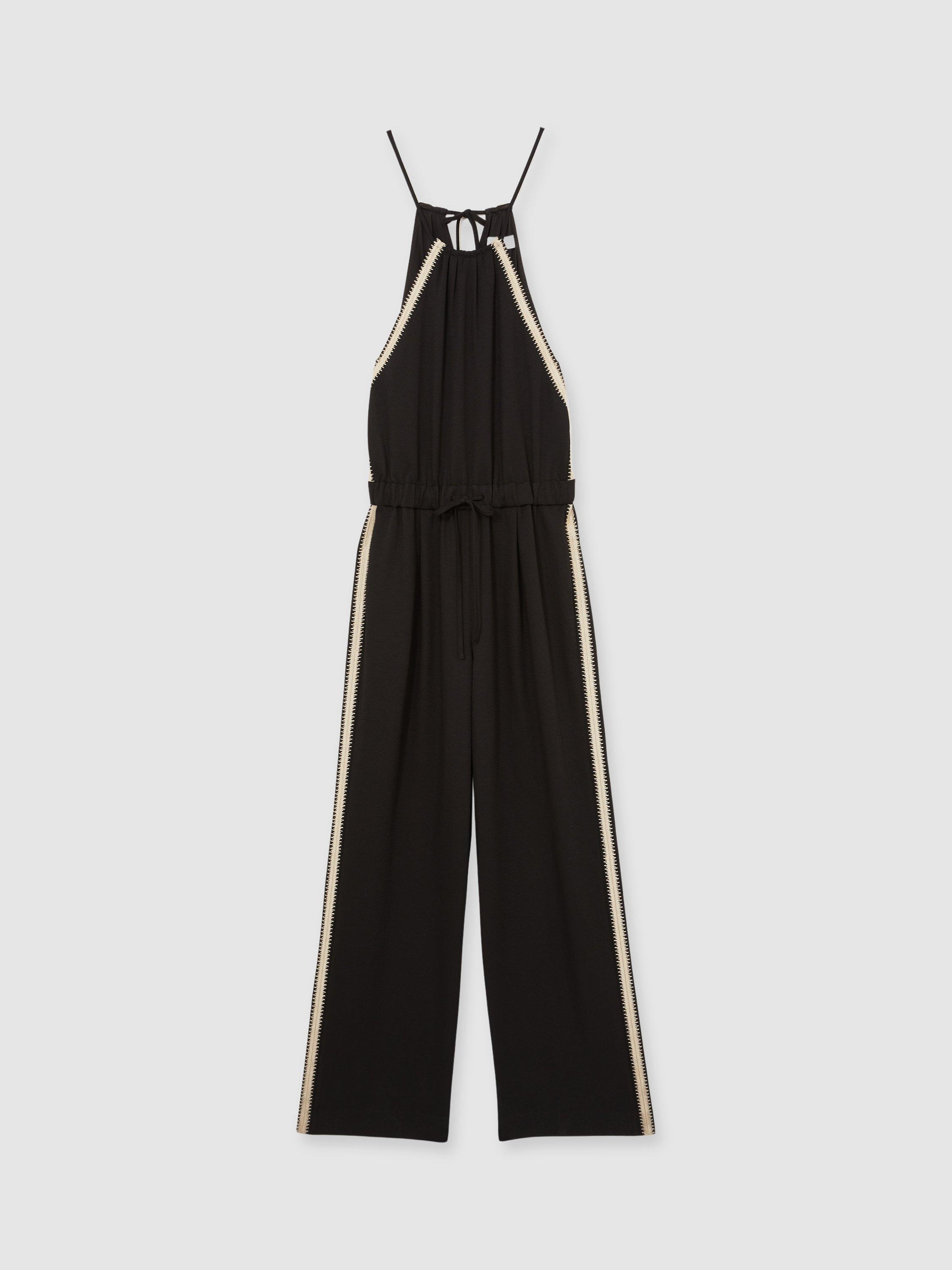 Product image 3 of 5, which shows Reiss Petite Auden Contrast Stripe Jumpsuit, Black, 12Pt