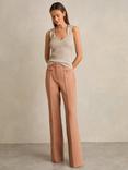 Reiss Petite Abbey Mid Rise Flared Trousers, Tan