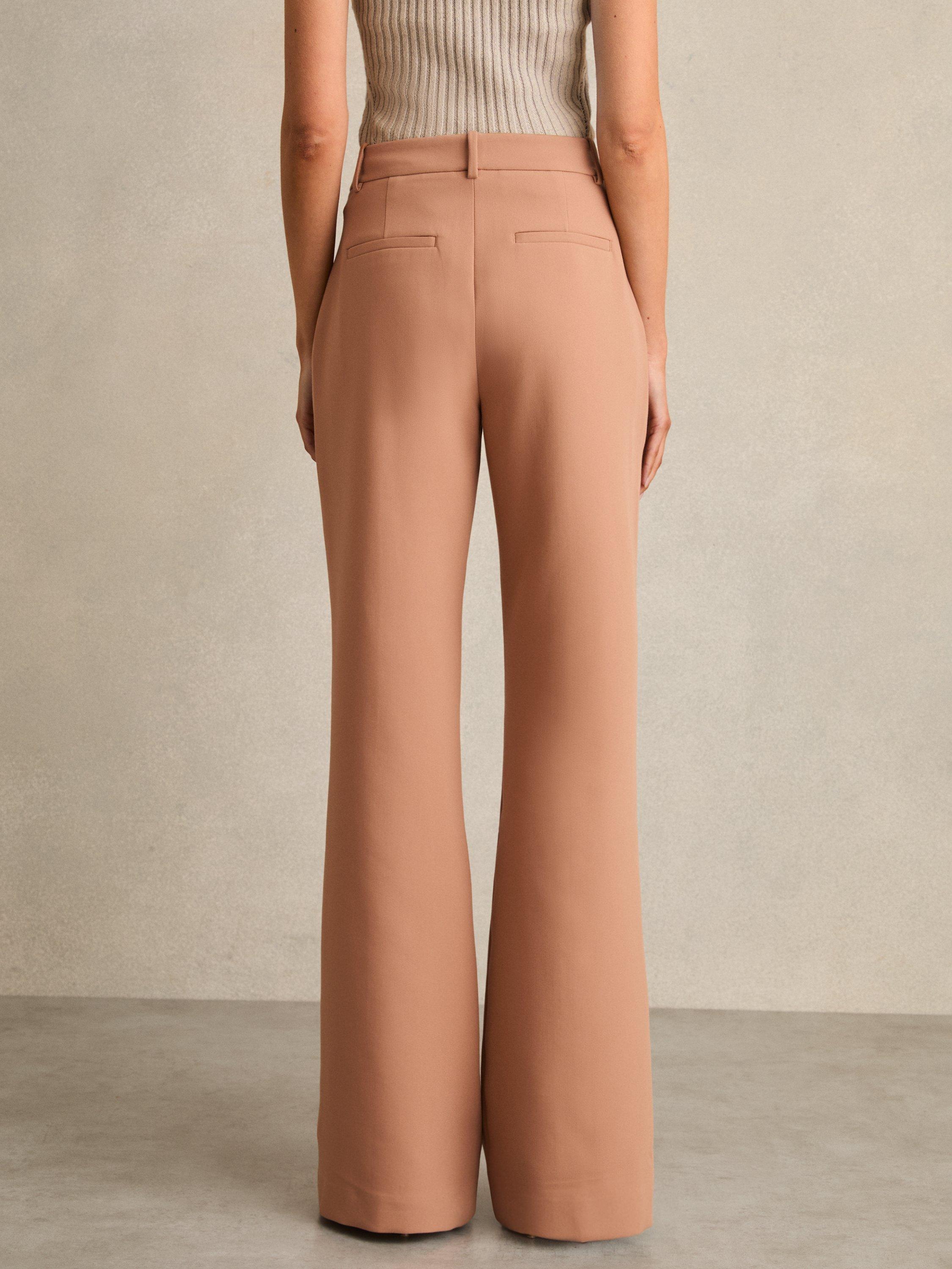 Product image 2 of 5, which shows Reiss Petite Abbey Mid Rise Flared Trousers, Tan, 6Pt