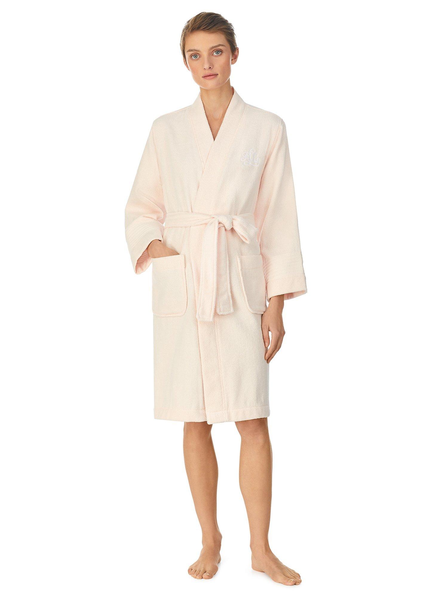 Product image 1 of 4, which shows Lauren Ralph Lauren Greenwich Towelling Robe, Pink, XS