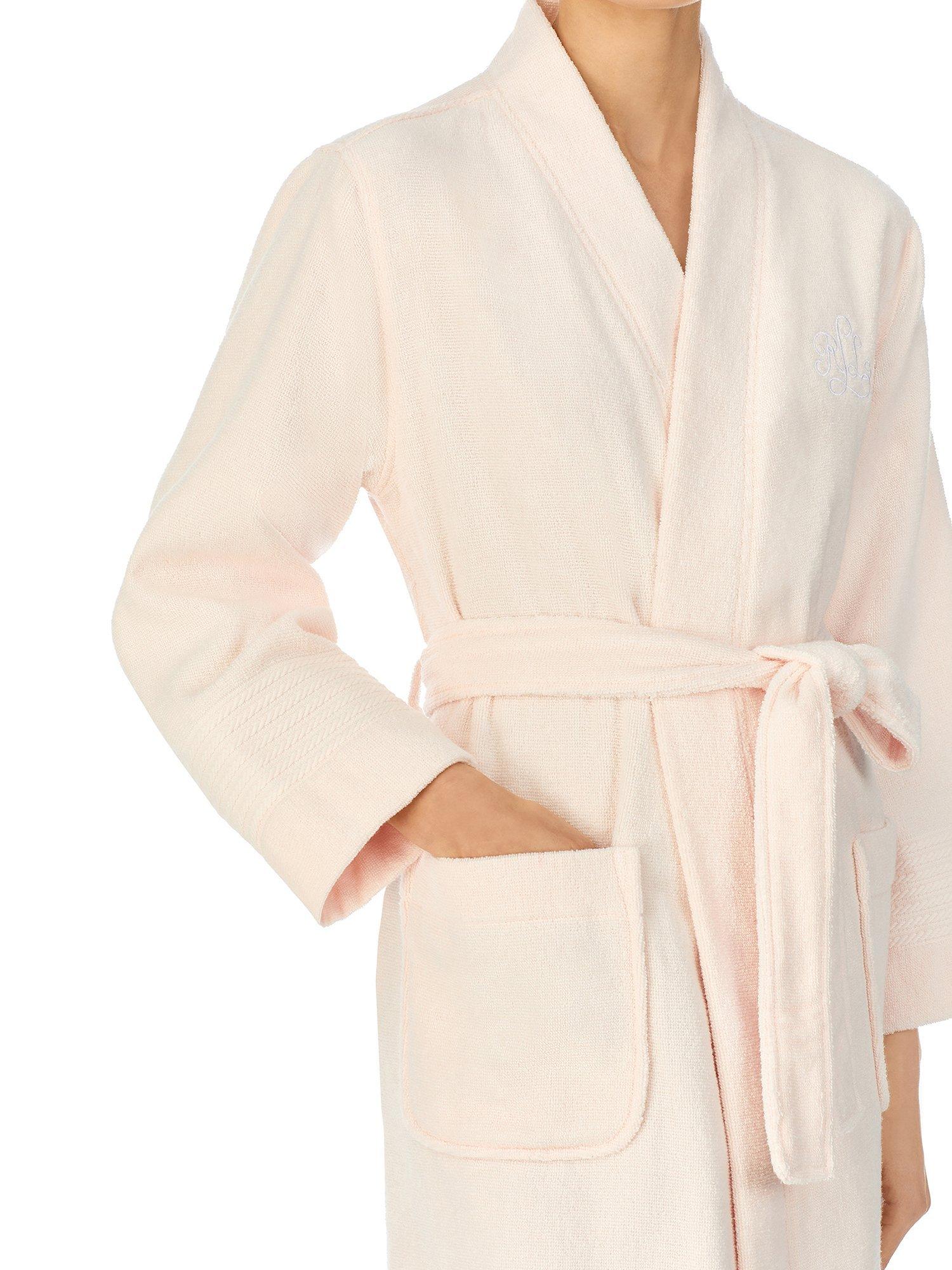 Product image 4 of 4, which shows Lauren Ralph Lauren Greenwich Towelling Robe, Pink, XS